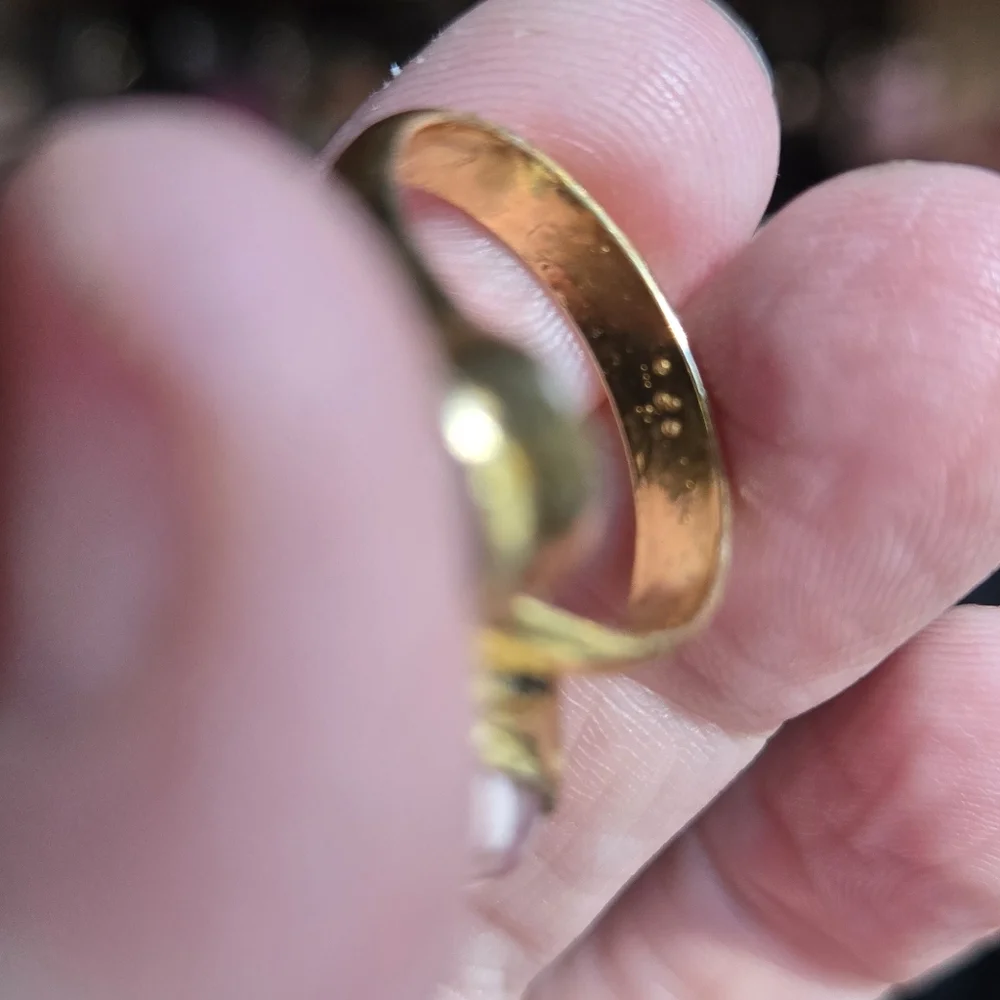 Pink Howlite & rose quartz wrap golden ring sz7.5 - Picture 8 of 8